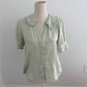Madewell Green Puff Sleeve Blouse with Peter Pan Collar